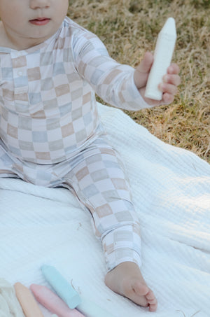 Watercolor checker Zip Romper
