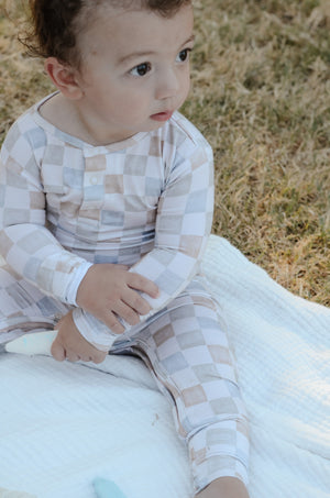 Watercolor checker Zip Romper