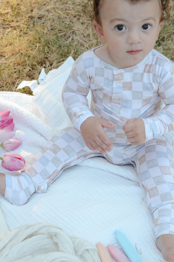 Watercolor checker Zip Romper